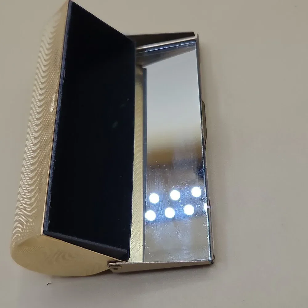 Vintage Gold Tone Lipstick Case Mirrored Interior 1980s Metal Tube Holder